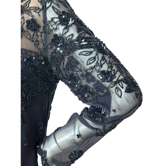 Exquisite Oleg Cassini silk dress with incredible beading and sheer illusion - Picture 5 of 9